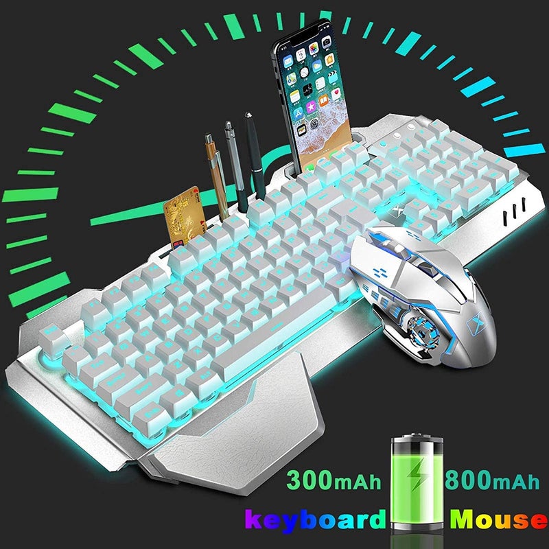 LexonElec Wireless Keyboard and Mouse, Blue LED Backlit Rechargeable Keyboard with 3800mAh Battery, Metal Panel, Removable Hand Rest Mechanical Feel, 7 Color Gaming Mute Mouse for PC Gamers - Image 3